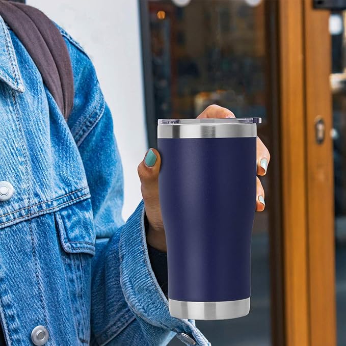 DOMICARE 20oz Tumbler with Lid Stainless Steel Tumblers Bulk, Double Wall Vacuum Insulated Coffee Travel Mug Powder Coated Tumbler, Navy