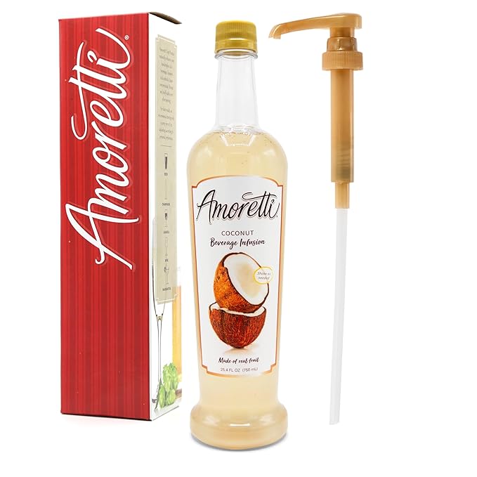 Amoretti - Coconut Beverage Infusion, 94 Servings Per Bottle (750 ml) - Drink Mix & Water Enhancer with Pump for Flavoring Cocktails, Waters, Teas, and other Beverages, Preservative Free