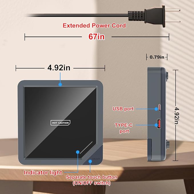 Coffee Mug Warmer with 2 USB Charging Ports: Auto Shut-Off Candle Wax Warmer - Heated Beverage Coffee Accessories for Home Office Desk - U1 Gray