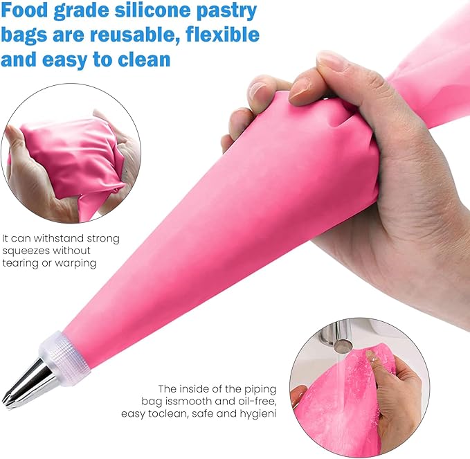 Generic Cake Decorating Kit; 83 Pieces; Pink; Flower Opening; Silicone & Stainless Steel Piping Tips
