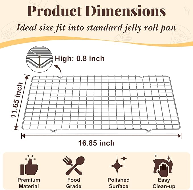 Cooling Racks for Cooking and Baking - 2 PCS 11.65" x 16.85" Grid Wire Baking Rack for Oven Cooking, Baking, Grilling, Roasting -Dishwasher Safe Bacon Rack- Fits Half Sheet Cookie Pan