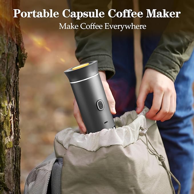 3-in-1 Portable Espresso Maker, Travel Coffee Maker, Self-Heating Car Coffee Maker with USB-C, Small Espresso Machine with Ground Coffee & Capsules (NS＆DG) for RV, Hiking, Office (grey)