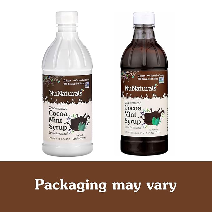NuNaturals Stevia Syrup, Sugar-Free Sweetener, Plant-Based Sugar Substitute, Zero Calorie, Cocoa Mint Syrup, 16 oz
