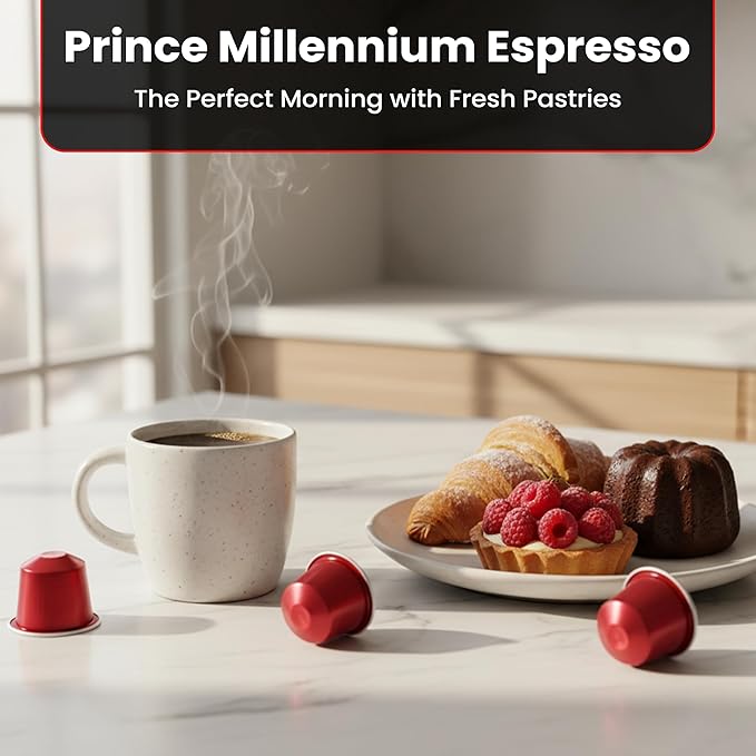Prince Caffe Espresso Pods –Millennium Intensity 9, Medium-Dark Roast, The Espresso Coffee Pods Are Compatible with Nespresso Original Line Machines, 30 Count (3 x 10 Capsules) Premium Quality Coffee Capsules.