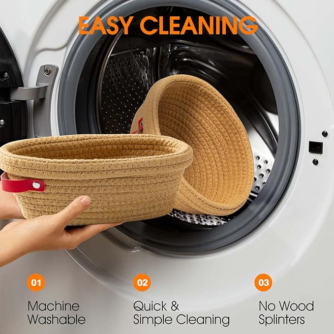 Cotton Rope Banneton Bread Proofing Basket Set - Includes handmade oval and round bread baskets with liners and covers. Ideal for sourdough bread baking supplies and starters