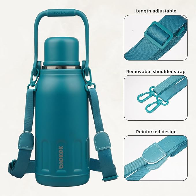 BJPKPK Insulated Water Bottle 40oz Stainless Steel Water Bottles with Handle and Cup Lid Vacuum Insulated Metal Thermos for Traveling,Laguna