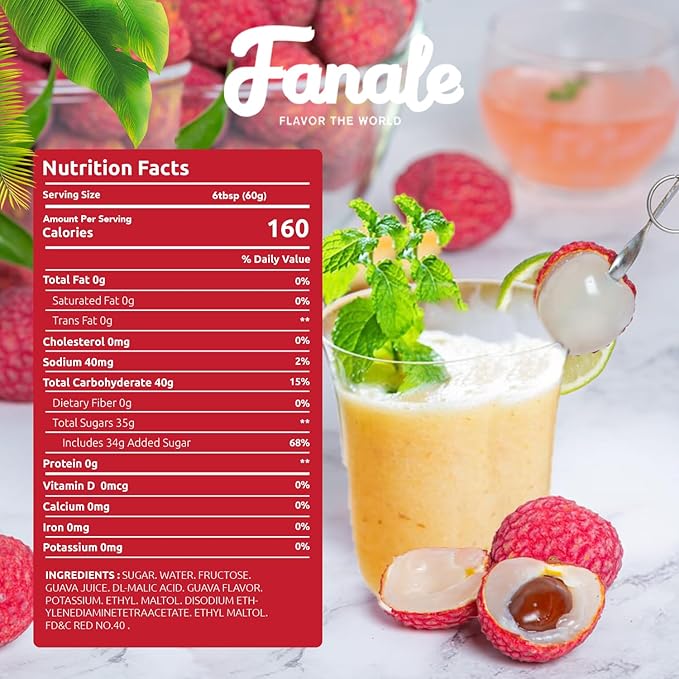 Fanale Premium Flavoring Concentrated Syrup for Bubble Tea 11 lb | Lychee Flavor Syrup | for Boba Tea, Smoothies, Slushes, Desserts | 11lb | SRP050