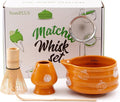 5pcs Pumpkin Matcha Set,Ceramic Bowl with Spout and Bamboo Whisk set, Ceremonical Matcha Kit for breakfast/latte,Tea Starter Making Kit,Unique Matcha Halloween Thanksgiving Gift set (pumpkin)