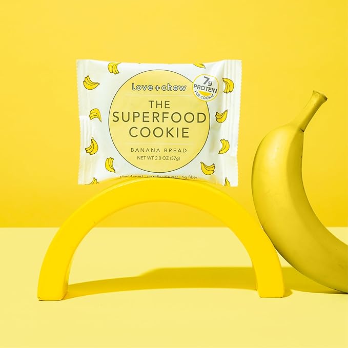 Love + Chew Superfood Soft Baked Cookies, Banana Bread Flavor, Plant Based Cookie Made With Almonds, Chia Seeds, & Bananas for Kids and Adults, Vegan Snacks, Gluten Free, Paleo, Non GMO, 60 Pack