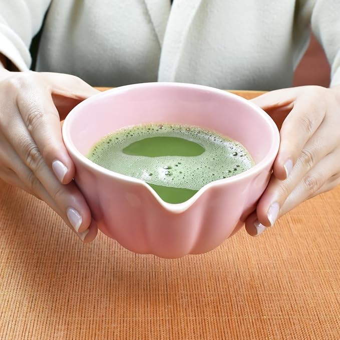 Artcome 7 Pcs Japanese Matcha Tea Set - Matcha Bowl with Pouring Spout, Matcha Whisk, Tea Scoop, Whisk Holder, Handmade Matcha Ceremony Kit For Japanese Tea Ceremony, Rose