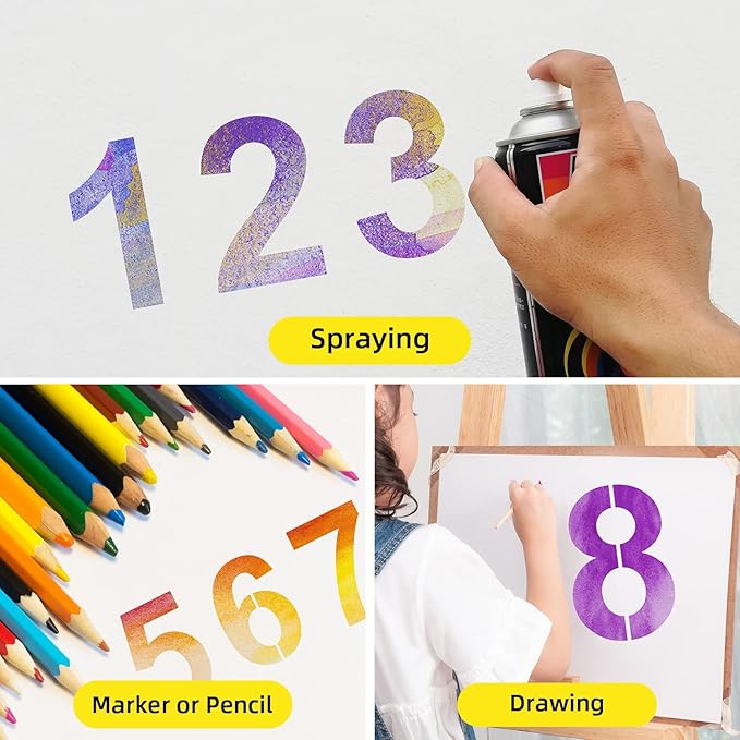 4 Inch Plastic Number Stencils - Reusable Digital Templates for Cake, Address, Painting
