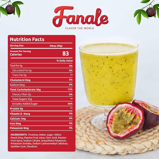 Fanale Premium Flavoring Concentrated Syrup for Bubble Tea 11 lb | Passion Fruit Flavor Syrup | for Boba Tea, Smoothies, Slushes, Desserts | 11lb | Pack of 4 | SRP030