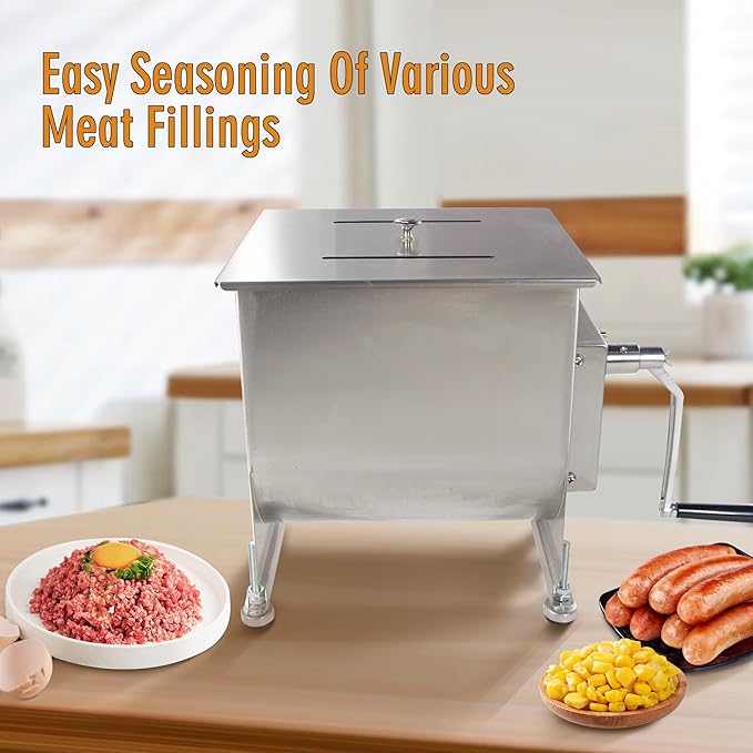 CMI Commercial Stainless Steel Manual Meat Mixers with lid,20Lb/10L Fixed Tank,(Mixing Maximum 15Lb for Meat),Sausage Mixer Machine Meat Processing Equipment