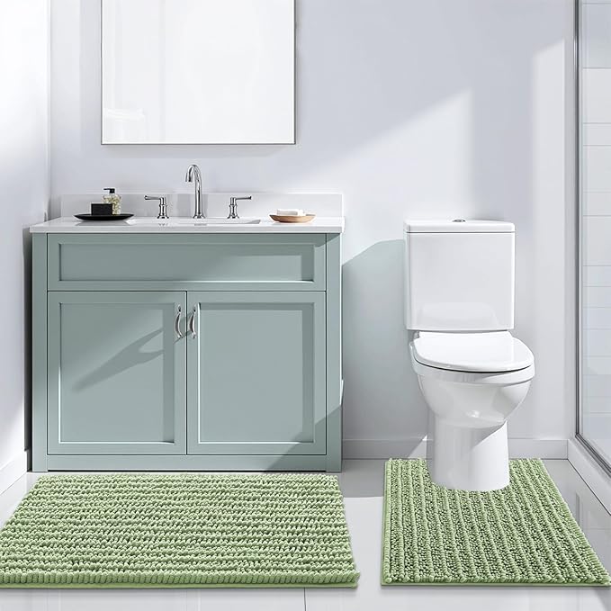 Arotive Luxury Chenille Bathroom Rug Mat, Extra Soft Thick Absorbent Shaggy Bath Rugs, Non-Slip Machine Wash Dry, Plush Bath Mats for Bathroom, Shower and Tub, 30x20, Sage Green