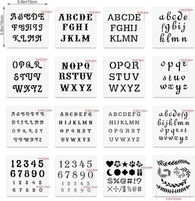 6x6in Alphabet Letter & Number Cookie Stencils for Royal Icing & Sugar Cookie Decoration - 16 Pcs Assorted Sizes