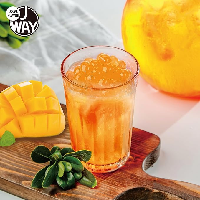 J WAY Bursting Popping Mango Boba Pearls, Mango Syrup, Non-Dairy, Fat-Free Popping Tapioca Boba for Beverages, Sweets, Ice Cream, 1.8oz (Pack of 6)