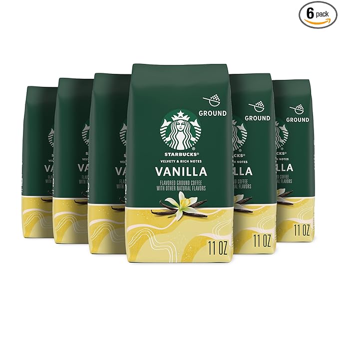 Starbucks Ground Coffee, Vanilla Flavored Coffee, Naturally Flavored, 100% Arabica, 6 bags (11 oz each)