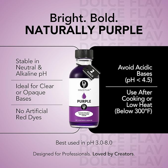 Dolce Flav Natural Purple Food Coloring – 2 oz Liquid Dye from Red Radish & Huito with Graduated Dropper | Water-Soluble | For Baking, Drinks & Frostings | Kosher | Made in USA
