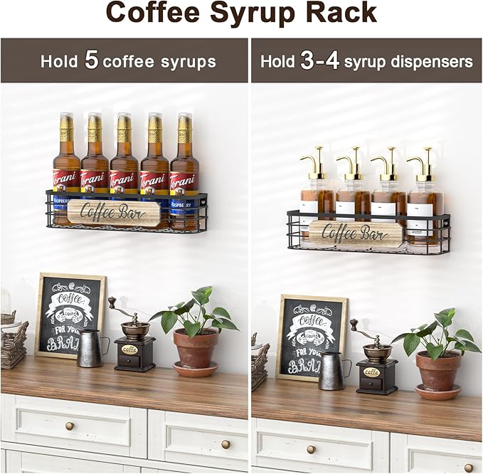 Floating Mug Racks 2 Pack - Wall Mounted Coffee Cup Holder with 12 Hooks, Mug Organizer for Kitchen, Farmhouse Coffee Bar Decor
