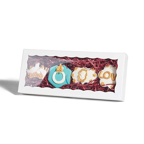 100PCS 12 x 5 x 1.5 inches Auto-Popup One Piece Premium Cookie Boxes with Window, Bakery Box for Holiday Cookie Gift Sets