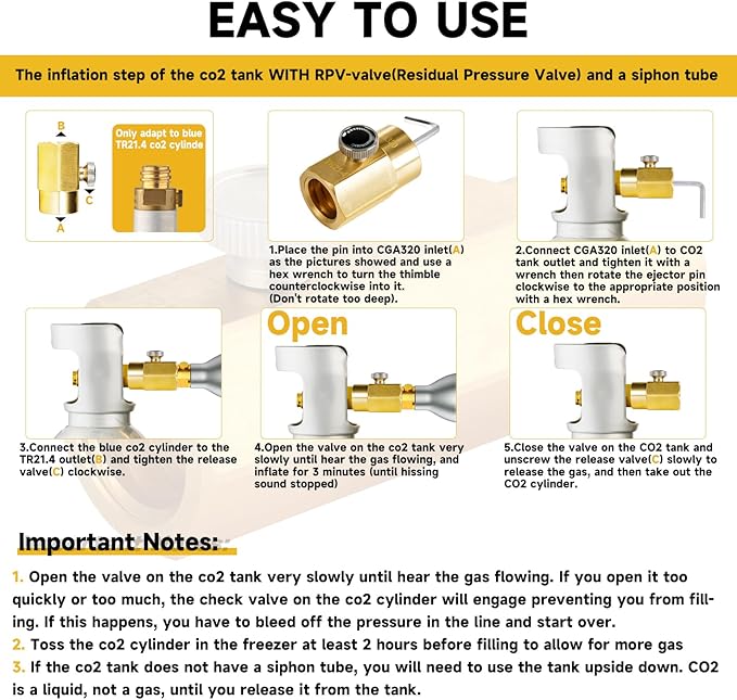 CO2 Cylinder Refill Adapter for CGA320 CO2 Tank to Refill TR21-4 CO2 Canister, CO2 Refill Station Connector Kit Compatible with FIZZI ONE TOUCH JET Soda Maker