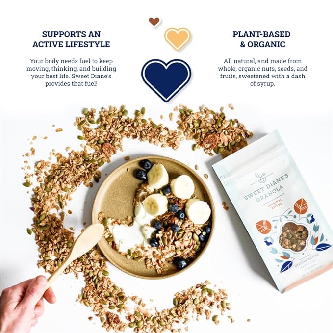 Sweet Diane’s Granola – Standard Size (12 oz): Organic, Low-Sugar, High-Fiber, Gluten-Free, Vegan, Delicious Breakfast and Snack Topper (Classic Size, Original Recipe)