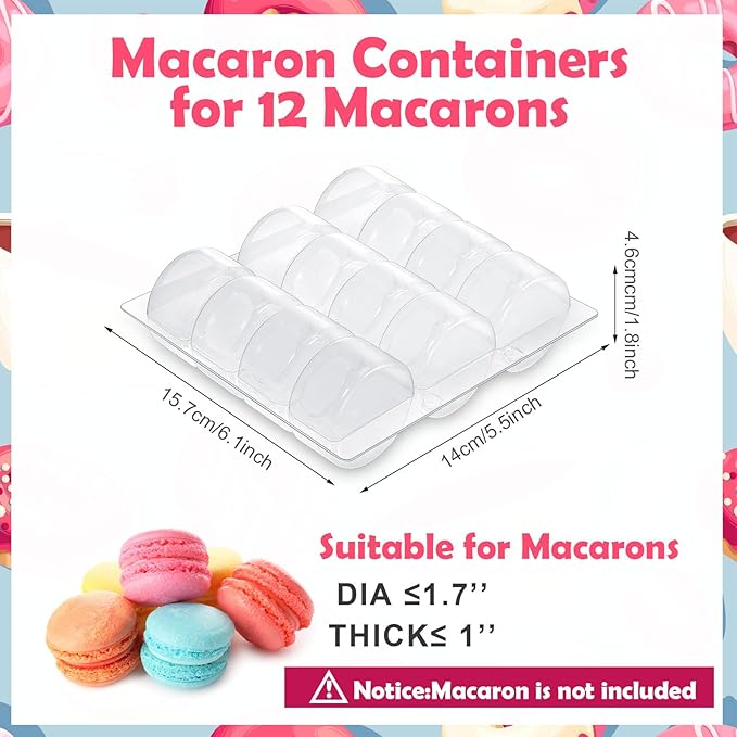 Sherr 12 Pcs Macaron Boxes Clear Plastic Macaron Storage Containers Macaroon Packaging Display Trays for Cookie, Wedding, Party Gifts