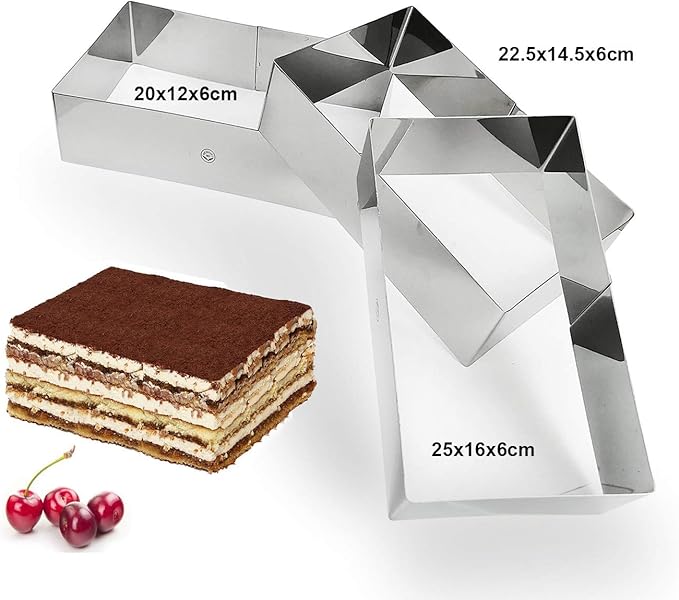 NewlineNY Stainless Steel Cake Mousse Ring Molding Forming (Rectangular Cake Pastry Rings)