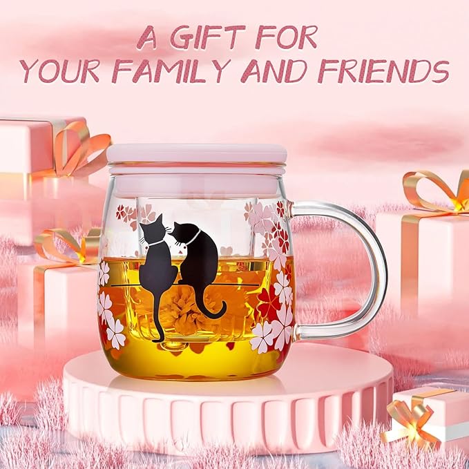 Glass Tea Cup with Infuser and Lid, 16.2oz/480ml Large Borosilicate Teacup,Tea Glass, Clear Mug for Loose Leaf Tea, Blooming Tea, Microwave & Dishwasher Safe - Tea Maker Gift for Birthday