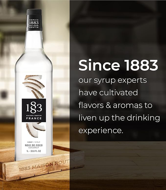 1883 Coconut Syrup for Drinks, Made in France, 1 Liter Plastic Bottle