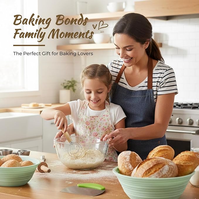 Silicone Sourdough Breads Baking Supplies, Sourdough Starter Kit, Banneton Bread Proofing Basket Set with 9" Round & 10" val, Artisan Bread Baking Tools, Silicone Bread Sling