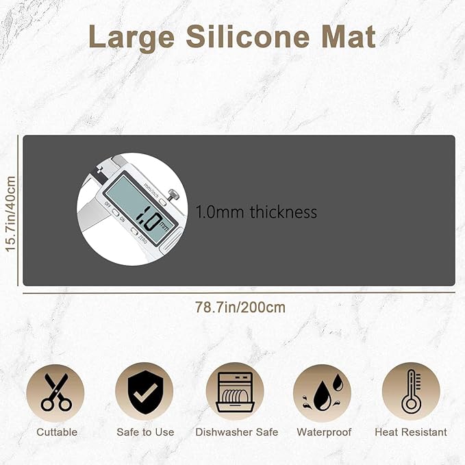 78.7" x 15.7" Large Silicone Mats for Kitchen Counter, Large Heat Resistant Countertop Protector Mat, Non-Slip Waterproof Craft Mat, Semitransparent