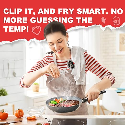 Glow-in-The-Dark Candy Thermometer Waterproof - 9" Deep Fry & Candy Thermometer with Pot Clip – High-Heat, Waterproof for Oil, BBQ, Candle Making，Black