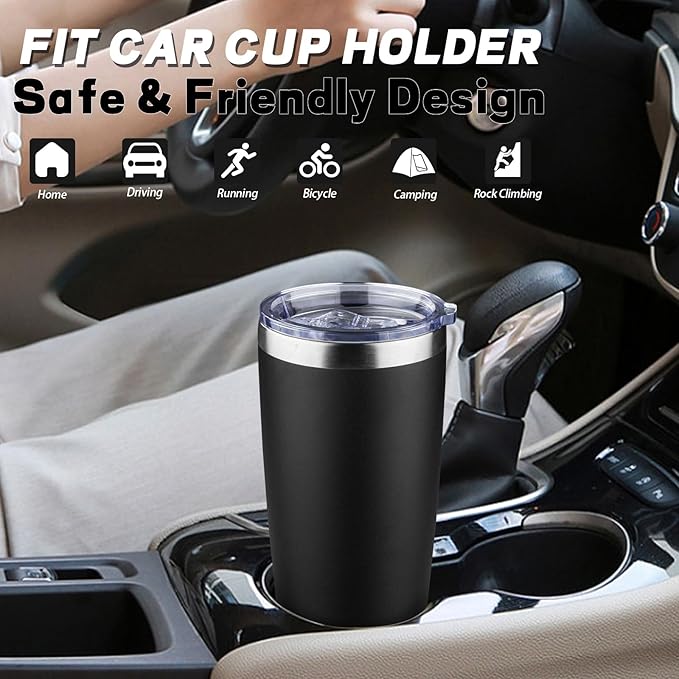 20 oz Tumbler with Lids and Straws, Stainless Steel Insulated Coffee Tumbler, Double Wall Vacuum Insulated Travel Mug Cup, Leakproof Thermal Coffee Cup for Hot and Cold Drinks (black)