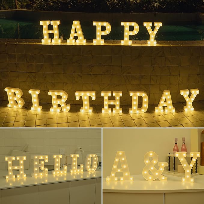 Foaky LED Letter Lights Sign Marquee Light Up Letters Sign for Night Light Wedding/Birthday Party Battery Powered Christmas Lamp Home Bar Decoration(W)