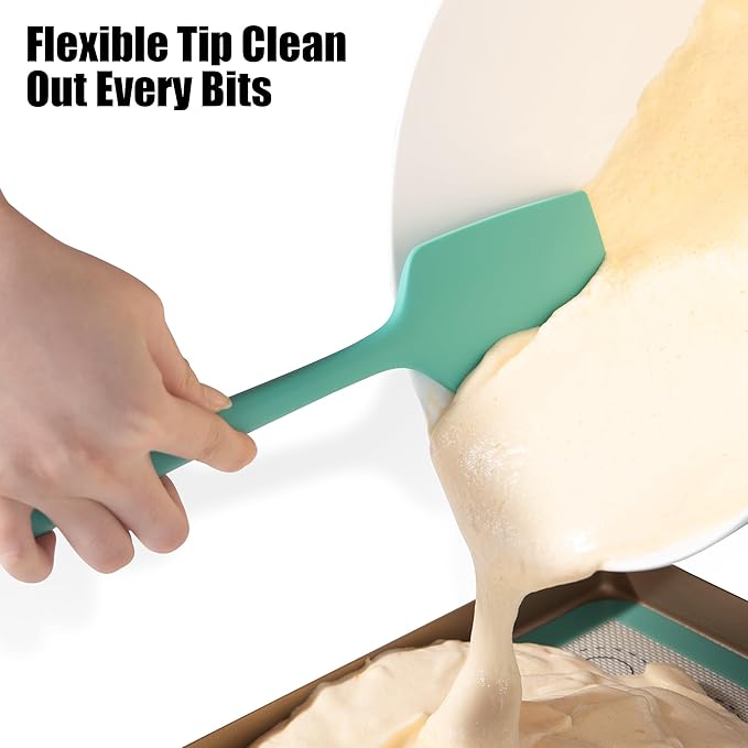 3-Piece Silicone Spatula Scrapers: Doosu 600°F Heat Resistant Food Grade Kitchen BPA Free Rubber Baking Cooking Tool Nonstick Utensil Set for Mixing, Scraping, Folding, Stirring, Serving (Aqua Sky)