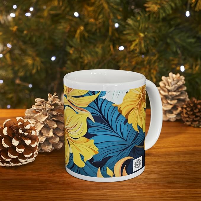 11 OZ Novelty Coffee Mugs - Christmas Gift (White & Yellow Flower Mug)