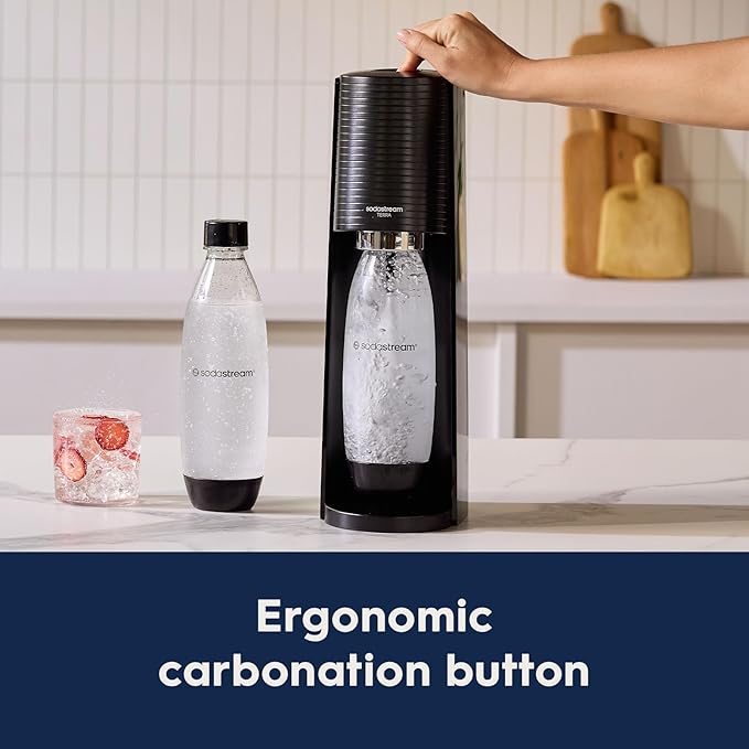 SodaStream - Terra Sparkling Water Maker | VALUE BUNDLE | CQC CO2 system | Includes 2x CO2 Cylinders, 3x 32 Fl Oz Dishwasher Safe Bottles, 2x Bubly Flavor Drops | Combine with Pepsi Flavors | Black