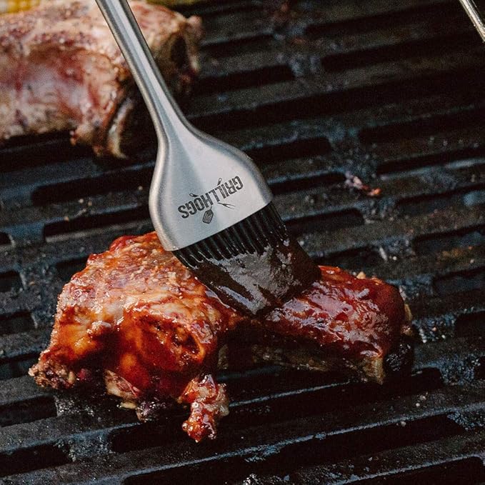 Kitchen Basting Brush, 18/0 Stainless Steel Set of 2 for Grilling & Cooking - 7.5 Inch Precision & 12 Inch Reach Grill Brushes with 480°F Heat Resistant Bristles - Silicone Brush, Pastry, BBQ Brush