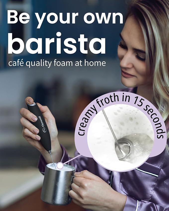 Elementi Coffee Mixer Wand & Drink Mixer with Stand - Powerful Coffee Frother Handheld Milk Frother Wand - Hand Held Milk Foamer to Make Perfect Cappuccinos, Lattes & Drink Mixes at Home (Mocha)