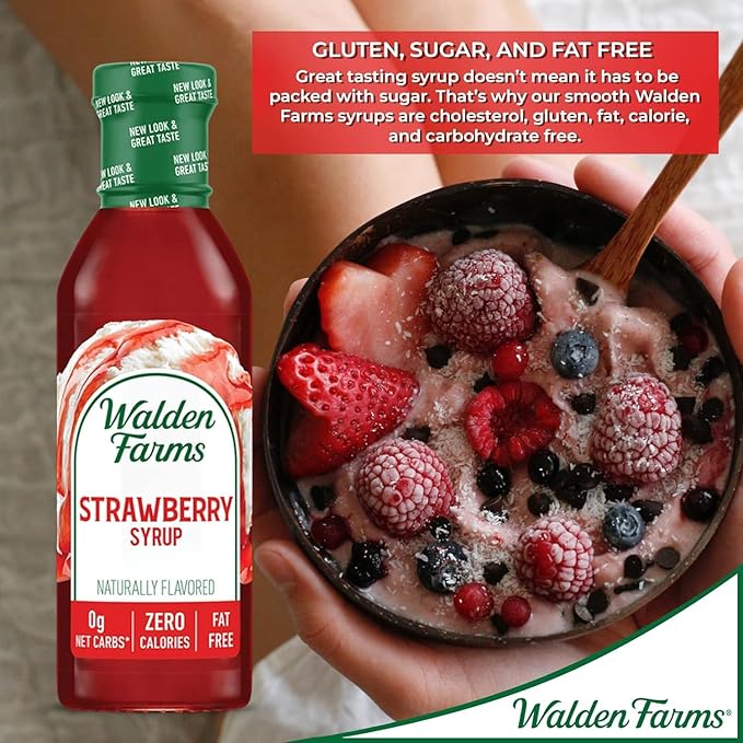 Walden Farms Strawberry Syrup – Perfect for Desserts, Smoothies, Breakfast – Zero Calorie, Sugar-Free, Low Carb, Keto-Friendly, Gluten-Free, Vegan, 12 oz Bottle