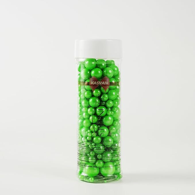 Kasvan Christmas Green Pearl Sugar Sprinkles - Edible Candy Pearls 130g/4.58 Oz, Mix Size, Baking Cake Decorations, Ice Cream Toppings and Cookie Decorating, Wedding Party Chirstmas Supplies