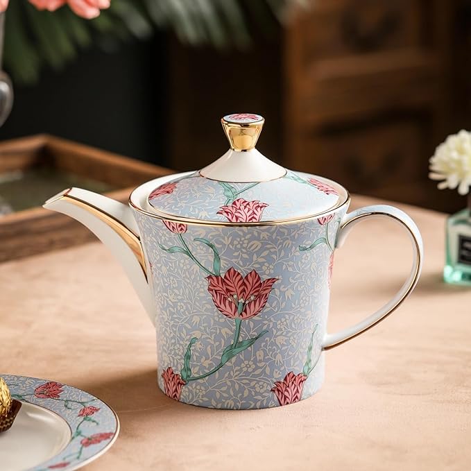 ACMLIFE Tea Set for Adults- Fine China Tea Set for 6, 21-Piece Vintage Coffee Set English Porcelain Tea Pot Sets for Adult Tea Party for Women Gift (Tulip Blue, Extra Large 21)