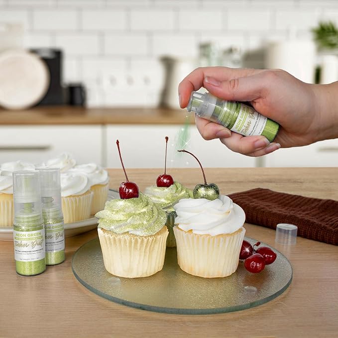 Bakell - Neon Green Tinker Dust (4g, 1x Mini Spray Pump) Edible Glitter for Food, Desserts, and Beverages!