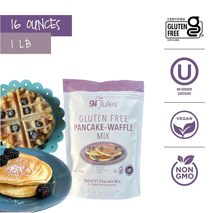 gfJules Certified Gluten Free Pancake & Waffle Mix | No Grit, Non-GMO, Vegan | Certified Top 9 Allergen-Free & Kosher | Voted #1 by Gluten Free & Celiac Consumers | 16 Ounces