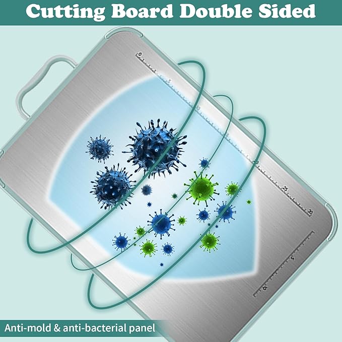 Stainless Steel Cutting Board, Double Sided Chopping Board with Scale for Pastry, 2-In-1 Cutting Board with Juice Groove and Anti Slip Surface
