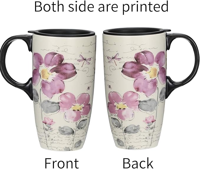 Topadorn Ceramic Travel Mug Latte Mug 17 oz. Coffee Cup with Sealed Lid and Gift Box, Set of 2