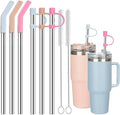 Stainless Steel Straws with covers fit Stanley 40 oz tumbler, Reusable 12 Inch Metal Straw with Silicone Tips & Cover Caps, Compatible with Stanley Quencher H2.0 (6 Pack: 3 Bent + 3 Straight)