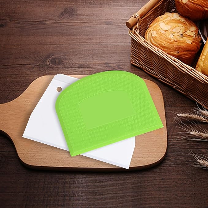 Plastic Cutting Bread Scraper Tool Pastry Knife Dough Knife Bread Bow Knife Bench Knife - 2 Pieces Green and White
