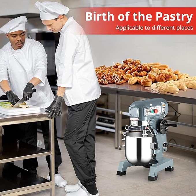 30QT Commercial Mixer, 1250W Stainless Steel Commercial Food Mixer with 3 Speed Adjustable, Large Capacity Commercial Stand Mixer Food Mixing Machine for Bakery Pizzeria Restaurant